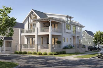 remodel two story house,wraparound porch,interior design,veranda balcony,render