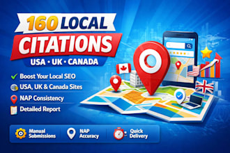 create 160 local citations for local SEO USA, UK, canada