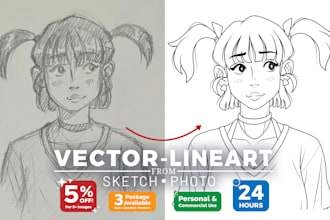 trace or make clean lineart vector for 24 hours