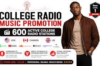 do radio promotion to 600 USA UK canada college radio station