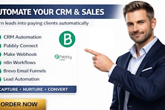 build CRM automation with pabbly connect, make webhook,n8n, brevo email funnels