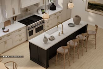 do 3d interior and exterior design rendering for any space