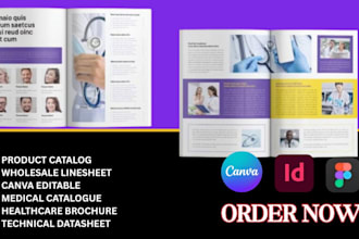 design editable marketing product catalog line sheet for medical equipment