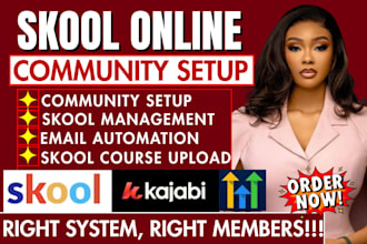 skool online community setup, skool community manager kajabi online course setup