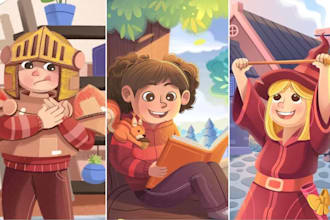 do whimsical children picture book illustration children story book cover art