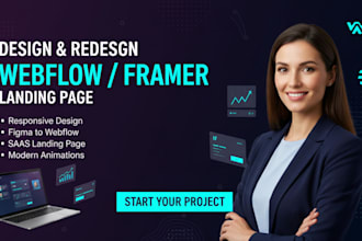 design framer or webflow landing page for saas start figma to webflow bubble io