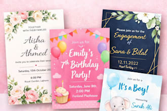 design  invitation cards for wedding, birthday and events
