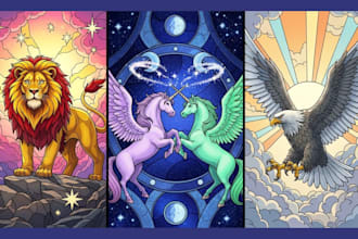 create stained glass art mosaic logo fantasy character art colored illustration