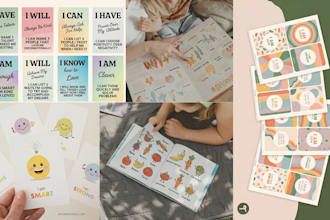 design homeschool flashcards, kids affirmation cards and tuck box mockup