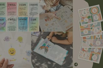 design printable kids affirmation cards box mockup and rule book