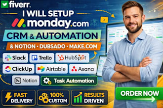 setup monday CRM monday com notion dubsado make com automation monday automation