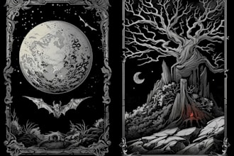 draw dark art illustration with engraving style