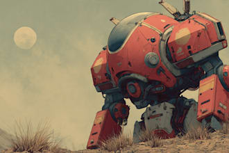 create retro mecha or scifi gundam art
