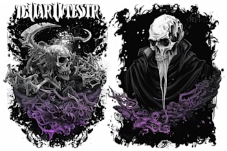 create detailed dark art illustrations for bands and merch