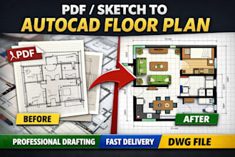 convert pdf or hand sketch to autocad floor plan professionally