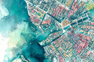 design a watercolor map illustration of your city or venue