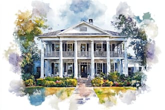 handmade watercolor painting of house,