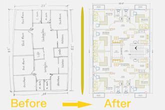 convert sketches into professional autocad 2d drawings