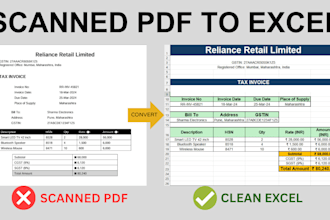 convert scanned PDF to clean excel for bank statements and invoices