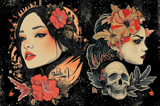 create illustrations in traditional tattoo or vintage design