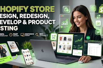 shopify redesign, shopify design,  shopify development and product listing