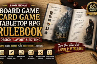 board game card game rulebook tabletop rpg with layout and editing format