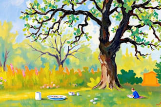 digitally oil paint, vintage portrait, landscape, illustrate