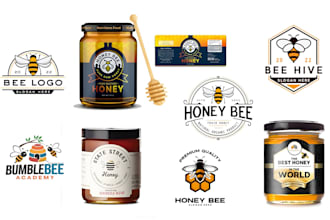 design honey bee logo and product label packaging