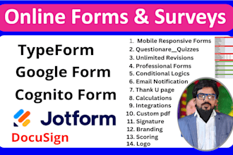 design responsive online form survey, quiz using google forms, jotform