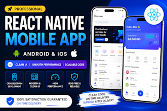 develop a react native app for android and ios with clean UI