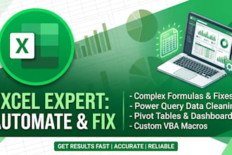 create excel formulas, fix errors, power query, pivot tables, and macros