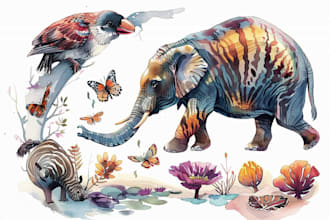 draw watercolor illustrations of animals, birds, and nature