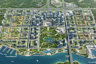 design urban master plan, city layout, urban cities design and landscape render