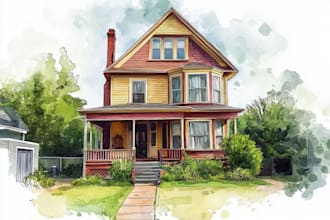 do handmade watercolor painting of house,
