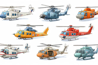 draw aircraft, airplane, helicopter into a vector cartoon
