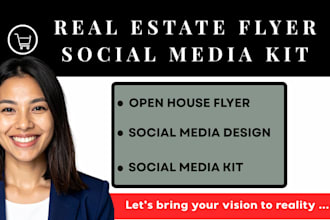 design an editable canva real estate open house flyer, social kit