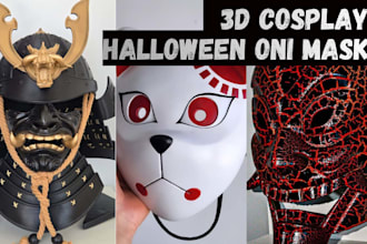3d print and paint custom cosplay 3d mask helmet halloween oni mask stl file