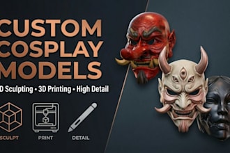 design 3d mask, 3d helmet, custom mask, cosplay armor, props for 3d printing