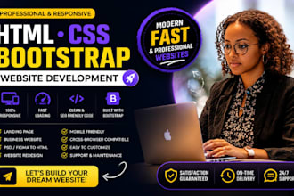 design and develop a responsive HTML CSS bootstrap website