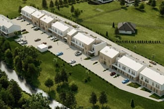 develop residential complex, real estate housing design, cgi exterior rendering