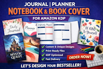 design journal, planner, notebook and book cover for kdp