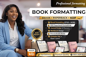 do ebook formatting, book editing amazon KDP journal design paperback formatting
