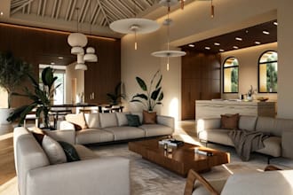 reset cozy living space,2d sketch to3d villa interior,spacious bedroom,d5 dining