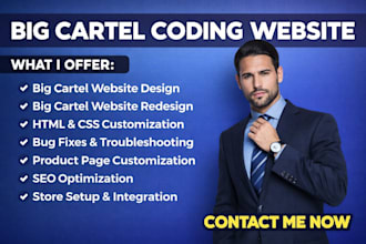 edit fix update fix bug design redesign big cartel coding website SEO update