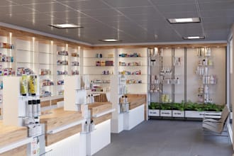 3d pharmacy store,clinic design,medical interior,retail store layout,lab render