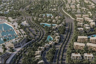 design 3d waterfront masterplan, urban planning, site plan, real estate renders