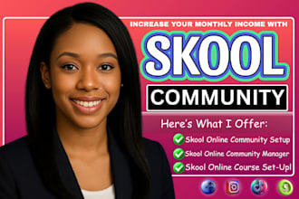 setup skool, skool community, skool online course and skool community manager