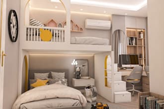 design modern kids room, nursery room,interior layout,children class room render