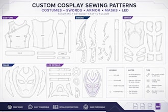 create eva foam cosplay sewing patterns for costumes, fabric, sword, armor, mask