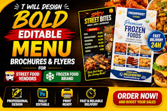 design editable menu brochures and flyers for food vendors and frozen food